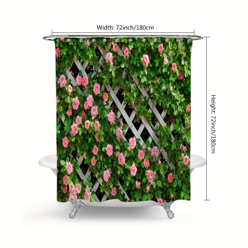 Heat Resistant Rose Flower Shower Curtain Waterproof Bathroom Decor