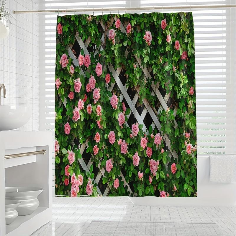 Heat Resistant Rose Flower Shower Curtain Waterproof Bathroom Decor