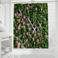 Heat Resistant Rose Flower Shower Curtain Waterproof Bathroom Decor