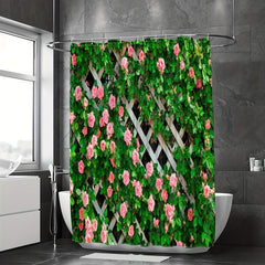 Heat Resistant Rose Flower Shower Curtain Waterproof Bathroom Decor