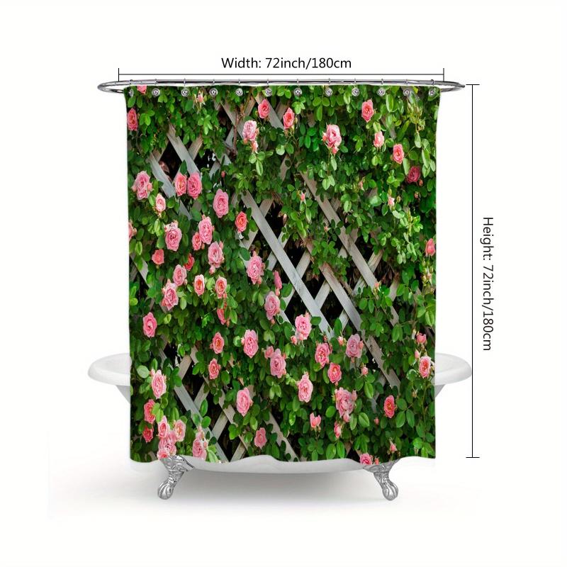 Heat Resistant Rose Flower Shower Curtain Waterproof Bathroom Decor