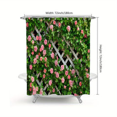 Heat Resistant Rose Flower Shower Curtain Waterproof Bathroom Decor