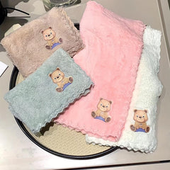 4pcs Bear Pattern Washcloth Handkerchiefs Soft Absorbent Towel Bathroom Supplies