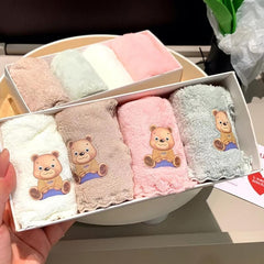 4pcs Bear Pattern Washcloth Handkerchiefs Soft Absorbent Towel Bathroom Supplies