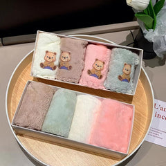 4pcs Bear Pattern Washcloth Handkerchiefs Soft Absorbent Towel Bathroom Supplies