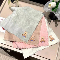 4pcs Bear Pattern Washcloth Handkerchiefs Soft Absorbent Towel Bathroom Supplies