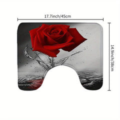 Rose Pattern Shower Curtain Set with 12 Hooks and Non Slip Mat