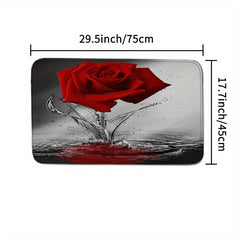 Rose Pattern Shower Curtain Set with 12 Hooks and Non Slip Mat