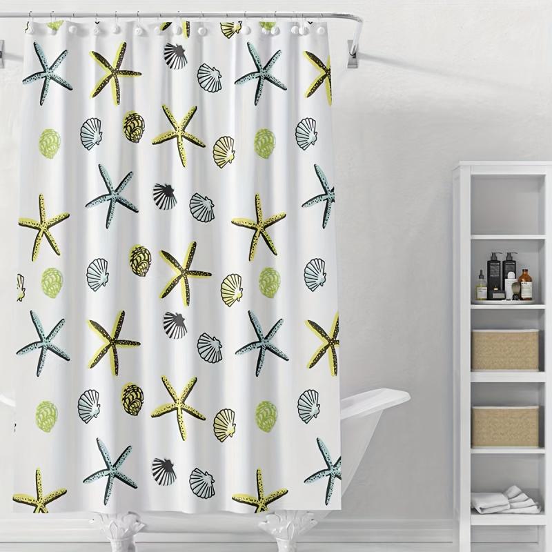 Shell Starfish Pattern Waterproof Shower Curtain