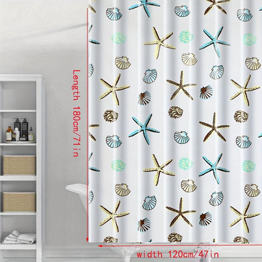 Shell Starfish Pattern Waterproof Shower Curtain