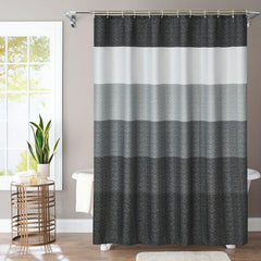 Ombre Stripes Waffle Shower Curtain, 12 Hooks, Waterproof, Mildew Proof Fabric