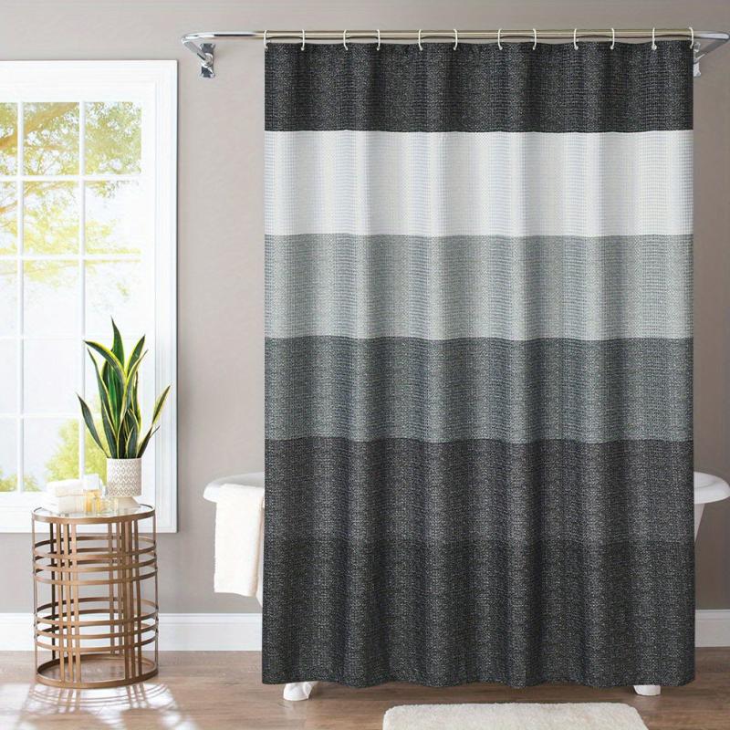 Ombre Stripes Waffle Shower Curtain, 12 Hooks, Waterproof, Mildew Proof Fabric