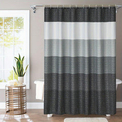 Ombre Stripes Waffle Shower Curtain, 12 Hooks, Waterproof, Mildew Proof Fabric
