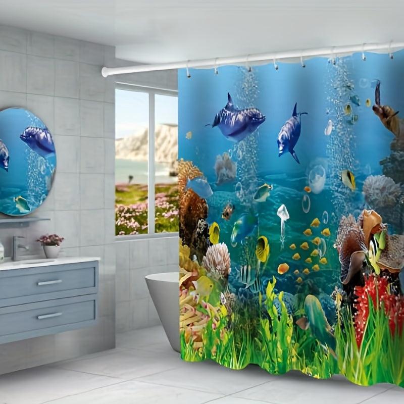 Waterproof Fish Shower Curtain 72Wx72L Inches