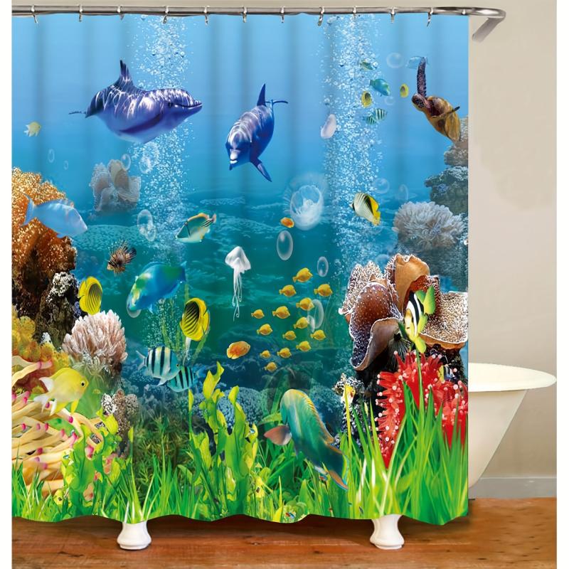 Waterproof Fish Shower Curtain 72Wx72L Inches