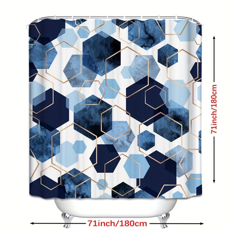 Waterproof Geometric Shower Curtain with 12 Hooks 71x71in