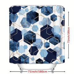 Waterproof Geometric Shower Curtain with 12 Hooks 71x71in