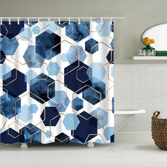 Waterproof Geometric Shower Curtain with 12 Hooks 71x71in