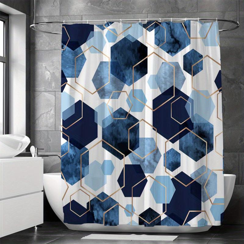 Waterproof Geometric Shower Curtain with 12 Hooks 71x71in