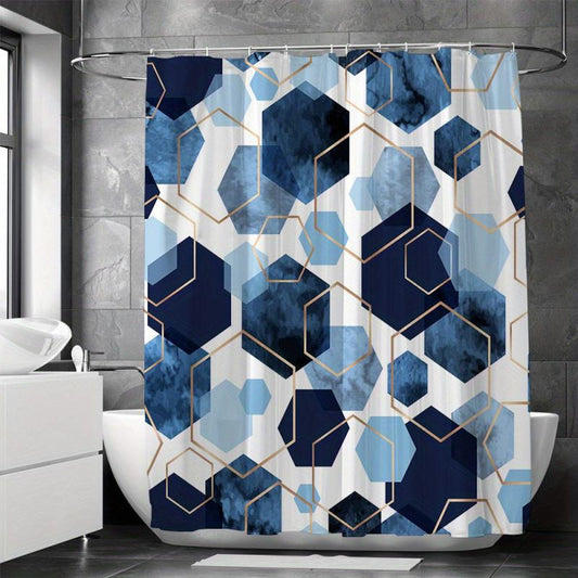 Waterproof Geometric Shower Curtain with 12 Hooks 71x71in