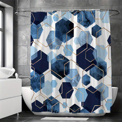 Waterproof Geometric Shower Curtain with 12 Hooks 71x71in