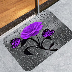 4pcs Purple Rose Pattern Shower Curtain Set with Non Slip Bathroom Rug