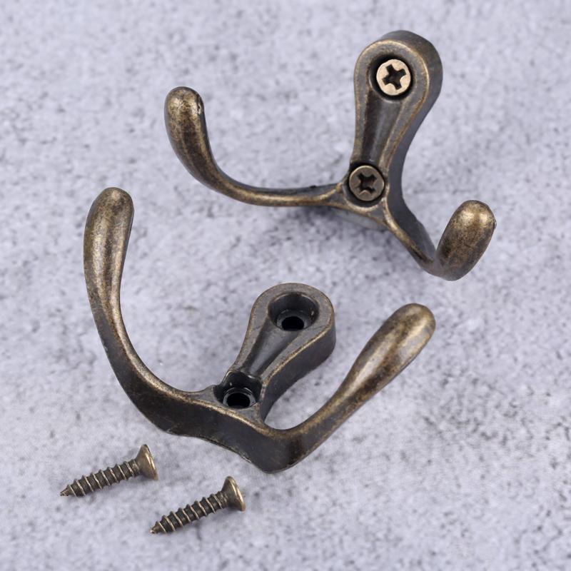 2pcs Double Head Hooks Wall Hangers Antique Bronze Coat Key Bag Towel Hat Rack