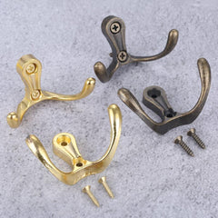 2pcs Double Head Hooks Wall Hangers Antique Bronze Coat Key Bag Towel Hat Rack
