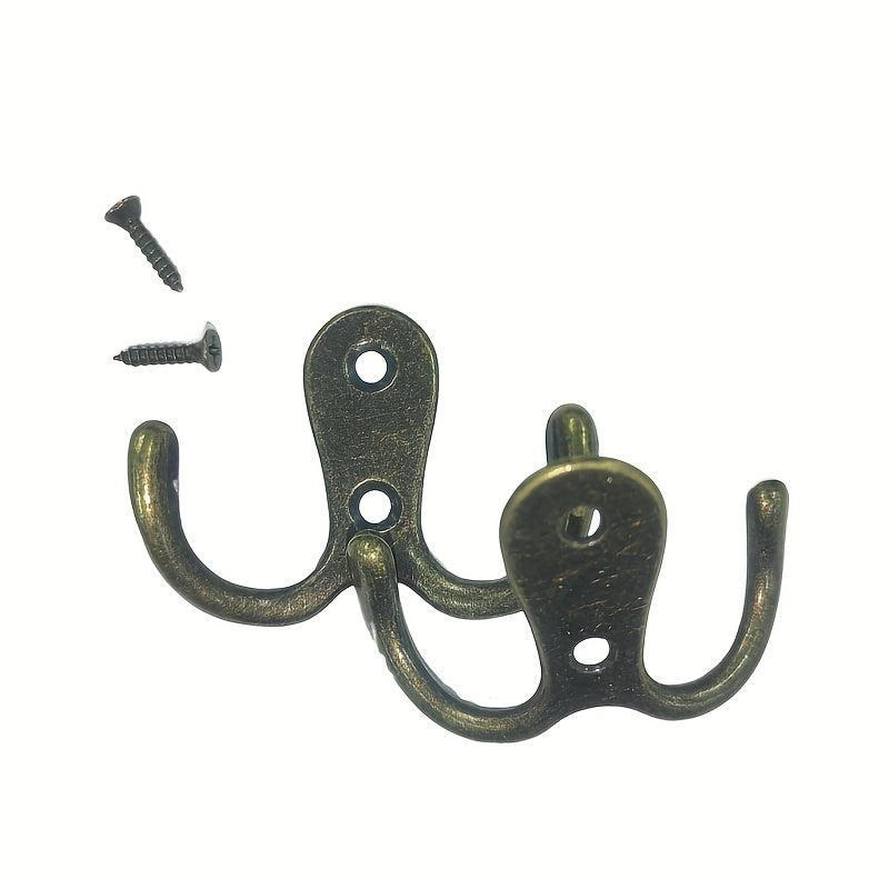 2pcs Double Head Hooks Wall Hangers Antique Bronze Coat Key Bag Towel Hat Rack