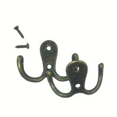 2pcs Double Head Hooks Wall Hangers Antique Bronze Coat Key Bag Towel Hat Rack