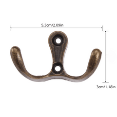 2pcs Double Head Hooks Wall Hangers Antique Bronze Coat Key Bag Towel Hat Rack
