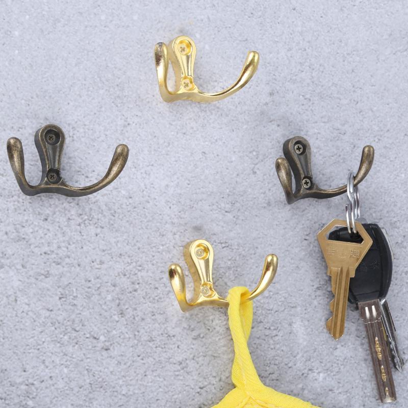 2pcs Double Head Hooks Wall Hangers Antique Bronze Coat Key Bag Towel Hat Rack