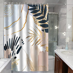 Abstract Mid Century Shower Curtain Pastel Geometric Golden Leaves