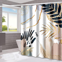 Abstract Mid Century Shower Curtain Pastel Geometric Golden Leaves