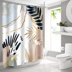Abstract Mid Century Shower Curtain Pastel Geometric Golden Leaves