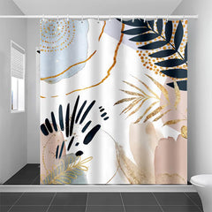 Abstract Mid Century Shower Curtain Pastel Geometric Golden Leaves
