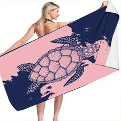 Pink Turtle Pattern Beach Towel Quick Drying Soft Absorbent Towel