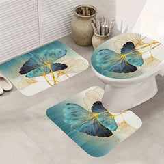 Leaf Pattern Shower Curtain with Non-Slip Mat and Toilet Cover