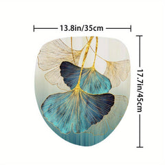 Leaf Pattern Shower Curtain with Non-Slip Mat and Toilet Cover