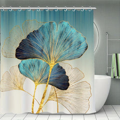 Leaf Pattern Shower Curtain with Non-Slip Mat and Toilet Cover