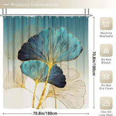 Leaf Pattern Shower Curtain with Non-Slip Mat and Toilet Cover