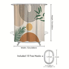Boho Leaf Shower Curtain 72in Waterproof Polyester Bathroom Decor