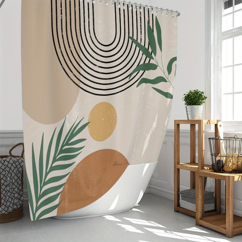 Boho Leaf Shower Curtain 72in Waterproof Polyester Bathroom Decor