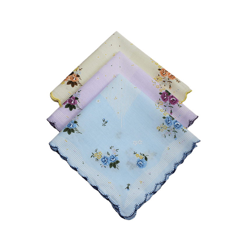 3pcs Retro Square Towel Women's Printed Handkerchief Vintage Flower Cotton Face