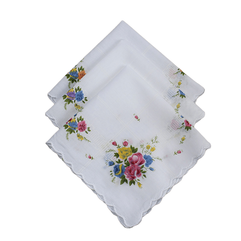 3pcs Retro Square Towel Women's Printed Handkerchief Vintage Flower Cotton Face
