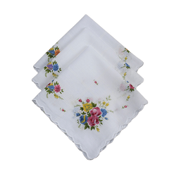 3pcs Retro Square Towel Women's Printed Handkerchief Vintage Flower Cotton Face