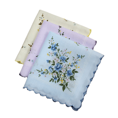 3pcs Retro Square Towel Women's Printed Handkerchief Vintage Flower Cotton Face