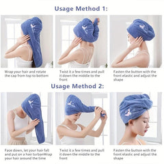 Embroidered Microfiber Hair Towel for Women - Quick Dry Hair Wrap