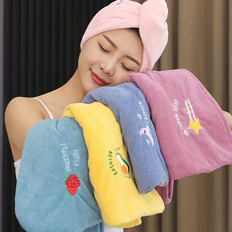 Embroidered Microfiber Hair Towel for Women - Quick Dry Hair Wrap