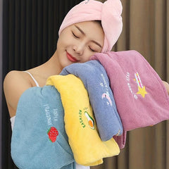 Embroidered Microfiber Hair Towel for Women - Quick Dry Hair Wrap
